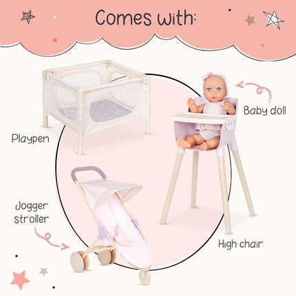 LullaBaby Baby Doll Nursery Playset with 14-Inch Doll, Stroller