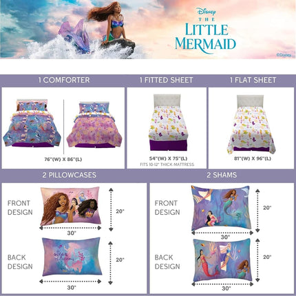 Franco Disney Princess Ariel La petite sirène Film d'action en direct Parure de lit super douce pour enfant avec housse de couette et drap, complète, (Produit sous licence 100 % officielle)