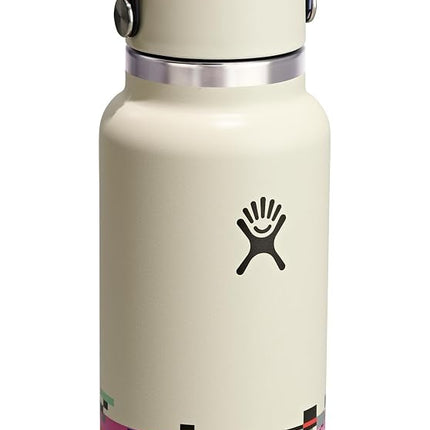 Hydro Flask Water Bottle - Insulated Stainless Steel - Wide Mouth Flex Straw Lid, Non Spill, Leakproof and Refillable in 32 Oz Glitch White