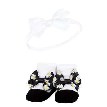 Hudson Baby Girl's Headband and Socks Giftset, Black Daisy, One Size