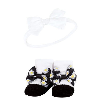 Hudson Baby Girl's Headband and Socks Giftset, Black Daisy, One Size