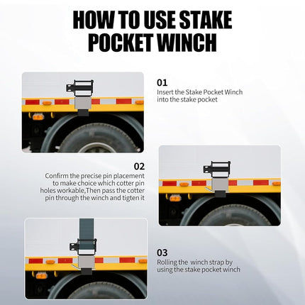 Trailer Stake Pocket Winch, 16200 LBS Capacity Heavy Duty Steel Trailer Winch with 4 Cotter Pin Holes, for Flatbed Trucks Winches, 6 Pack