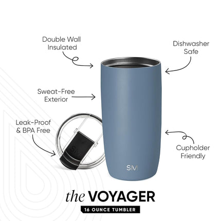 Simple Modern Travel Coffee Mug Tumbler with Flip Lid | Reusable Insulated Stainless Steel Cold Brew Iced Coffee Cup | Gifts for Women Men Him Her | Voyager Collection | 470ml | Blue Dune