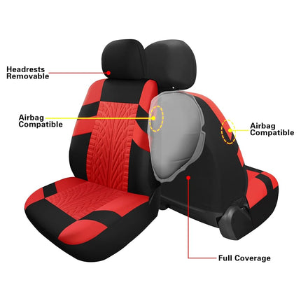 VarCozy Car Seat Covers Full Set, Front Seat Covers and Split Rear Bench Seat Covers for Car, Universal Cloth Seat Covers for SUV, Sedan, Van, Automotive Interior Covers, Airbag Compatible, Black&Red