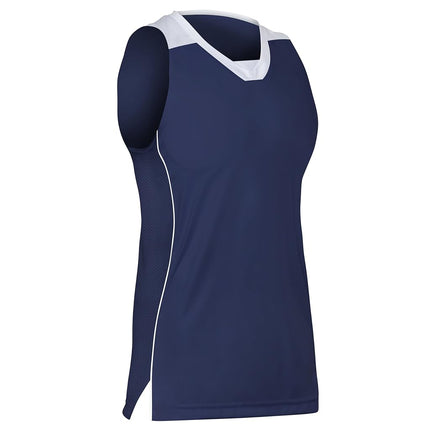 Camiseta de baloncesto para niña Champro Prime, azul marino/blanco