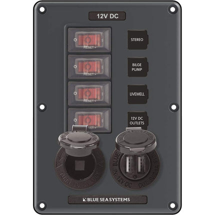 Blue Sea Systems 4321 Circuit Breaker Switch Panel, Black, Gray