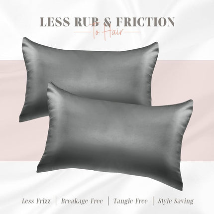 Elegant Comfort Silky and Luxurious 2-Piece Satin Pillowcase Set for Healthier Skin and Hair, Hidden Zipper Closure and Beautifully Packaged, Satin Pillowcase Set, King, Gray