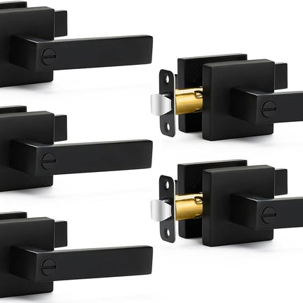 Hasmikit 5 Pack Matte Black Door Handles Privacy D