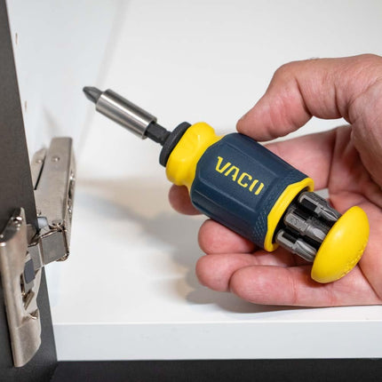 VACO VAC1080 Multi-Bit Stubby Screwdriver, Impact Driver, 8-in-1 Adjustable Magnetic Tool with Phillips, Slotted, and Square Bits