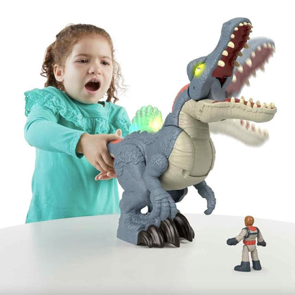 Imaginext Jurassic World Dinosaur Toy, Ultra Snap Spinosaurus with Lights Sounds and Chomping Action plus Figure for Preschool Play, HML41,Multicolor,Large