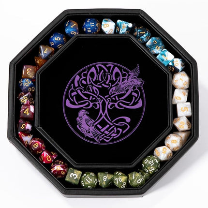 Premium Dice Tray for DND, Detailed World Tree & Wolf Raven Design – 23 CM