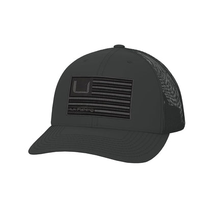 HUK Unisex Children's Trucker Hat, Anti-Glare Snapback Fishing Hat for Kids Closure, Huk and Poles - Black, One Size