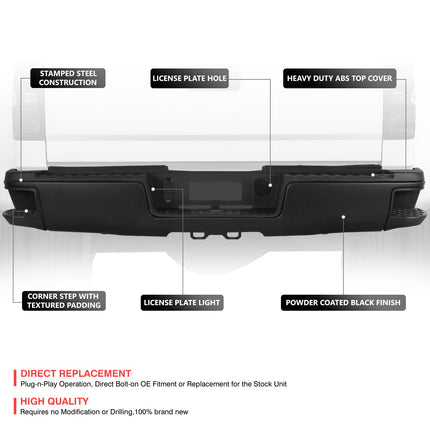Parachoques trasero DNA MOTORING compatible con Silverado/Sierra 2500HD 3500HD 15-19, con ruedas traseras dobles y barra de remolque, negro, STEPBUM-10065