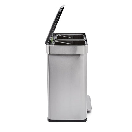 Amazon Basics Rectangular Dual Compartment Recycling Garbage Trash Can, Grey,Silver, 60 Liters