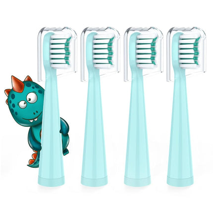 Cabezales de repuesto para cepillo de dientes eléctrico infantil - 7 veces más eliminación de placa, cerdas suaves curvadas en 3D con puntas redondeadas, limpieza dental suave y eficiente, perfecto para boca pequeña de niños, azul (paquete de 4)
