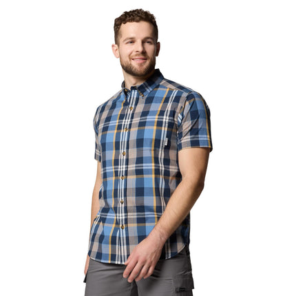Columbia Men's Rapid Rivers II Short Sleeve Hiking Shirt Opaque, Multicolor Plaid Navy Collegiale, S