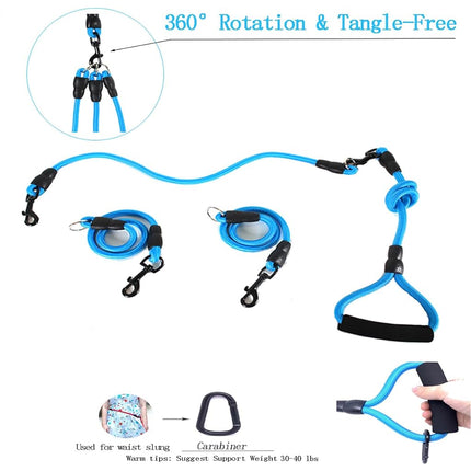Heyllou 3 in 1 Durable Nylon Dog Leash with Padded Handle, 360° Swivel No Tangle Climbing Rope Removable Pet Traction Rope, Lead for Medium Large Dogs Blue