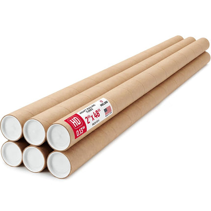 Paclord 2" x 48" Heavy-Duty Reinforced Cardboard Mailing Tube, Pack of 6 Tubes with 12 Caps – Secure USPS Approved – Great for Shipping and Storing of Prints, Artwork, Posters or Documents