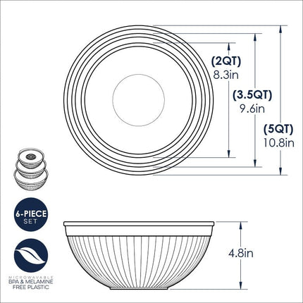 Nordic Ware Prep and Serve Mixing Bowls Set, 6-Piece, Earth-Tones