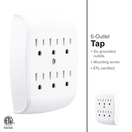 GE 6-Outlet Tap, Grounded, White, 54947