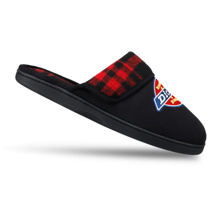 Dickies Men's Open Back Slide-On Plaid Fold-Over Scuff Slippers with Embroidered Logo Slippers, black, XX-Large