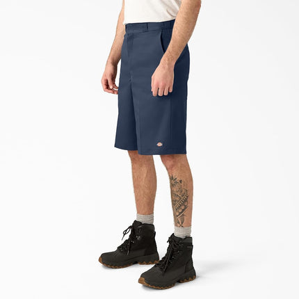 Pantalones cortos de trabajo Dickies para hombre, corte holgado, parte delantera plana, azul marino, 33 normal