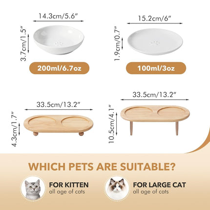 Havniva Raised Cat Bowls, Elevated Ceramic Cat Bowl with Stand, Two Heights