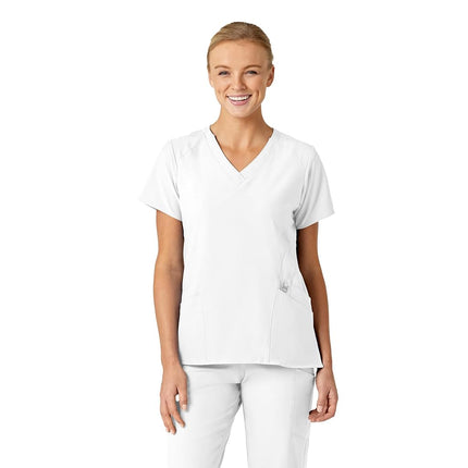 WonderWink 6155AWHITSM W123 Women's Stylized V-Neck Top, White, Standard-S Size