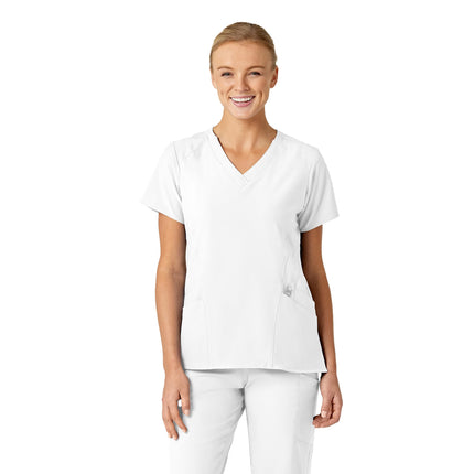 WonderWink 6155AWHITSM W123 Women's Stylized V-Nec