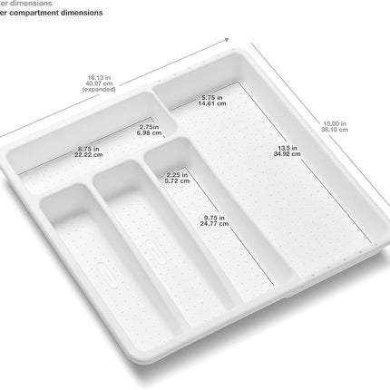 madesmart Cutlery, Expandable Small Silverware Tray, White