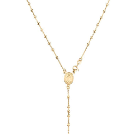 Miabella 18K Gold Over Sterling Silver Italian Rosary Bead Cross Y Necklace Chain for Women Men, 20 Inch