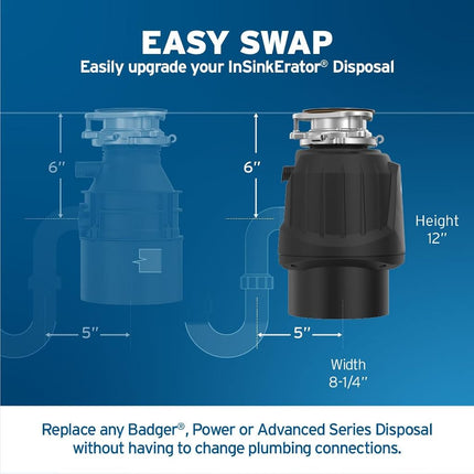 InSinkErator Power 1HP, 1 HP Garbage Disposal, Power Series EZ Connect Continuous Feed Food Waste Disposer, Black