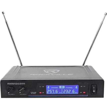 Rockville RWM1203VH Dual Wireless Handheld Microphone System, 2 Mics, VHF Long Range, Clear Sound, Digital Display, for Karaoke, Stage, Church, Live Events