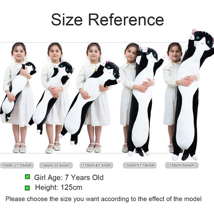 Giant Cat Pillow Plush Cartoon Kitty Sleeping Hugging Pillow, Cuddly Soft Long Kitten Body Pillow Doll Cat Cushion Toy for Kids Girlfriend (Black, 90cm/35.4inch)