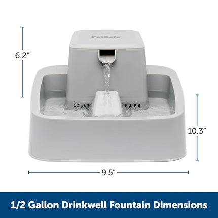 PetSafe Drinkwell 1/2 Gallon (64 Ounce) Small Pet Fountain - Small Dog and Cat Water Fountain - Dishwasher Safe Filtered Water Dispenser with Flow Control - Easy to Clean - Filters Included
