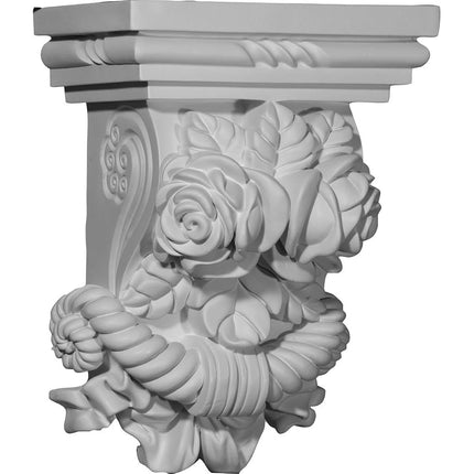 Ekena COR08X05X11RO 8 1/2" W x 5 1/4" D x 11 3/8" H Rose Corbel, Primed