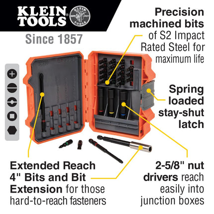 Klein Tools 32799 Impact Driver Bit Set, 26 Piece Nut Driver and Screwdriver Bit Set with Case