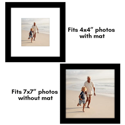 Americanflat 7x7 Picture Frame in Black - Set of 5 - Use as 4x4 Frame with Mat or 7x7 Frame Without Mat - Gallery Wall Frame Set with Plexiglass, Hanging Hardware, and Easel for Wall and Tabletop