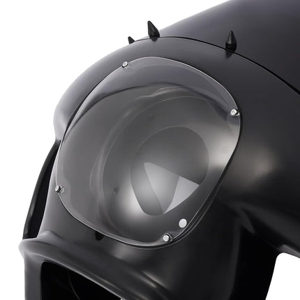 Carénage avant et support de phare ECOTRIC compatibles avec Harley Dyna Wide Glide FXDWG/I 2006-2017, Super Glide FXD/I, Custom FXDC/I, Street Bob FXDB/I, Low Rider FXDL/I avec pare-brise en plastique acier fumé