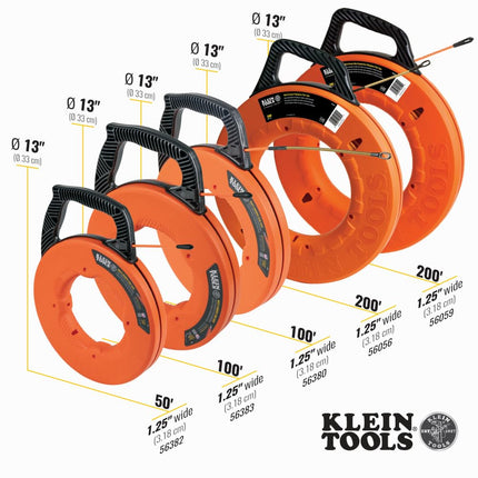 Fish Tape, Multi-Groove Fiberglass Wire Puller with Spiral Steel Leader, Optimized Housing and Handle, 100-Foot x 0.182-Inch Klein Tools 56380