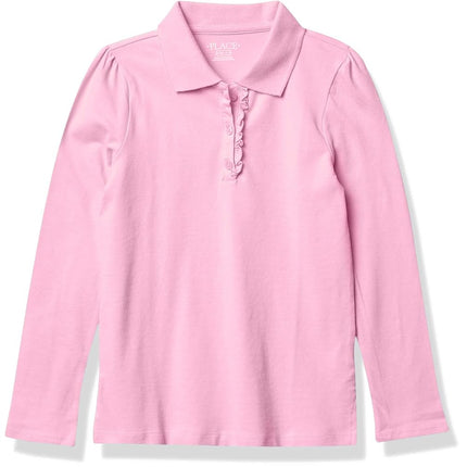 The Children's Place Girls' Long Sleeve Ruffle Pique Polo, Sparkle Pink Single, XX-Large