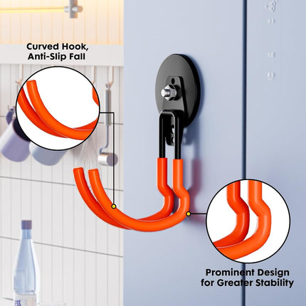 Lvoess Heavy Duty Storage Magnetic Utility Hooks Large Garage Magnet Hooks with Anti-Slip Coating for Metal Cabinet,Pegboard,Garage Shelve,Garden Tools (Orange4pro)