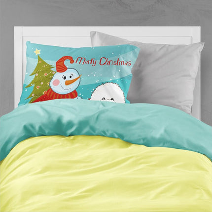 Caroline's Treasures BB1837PILLOWCASE Snowman with Bichon Frise Fabric Standard Pillowcase, Large, Multicolor