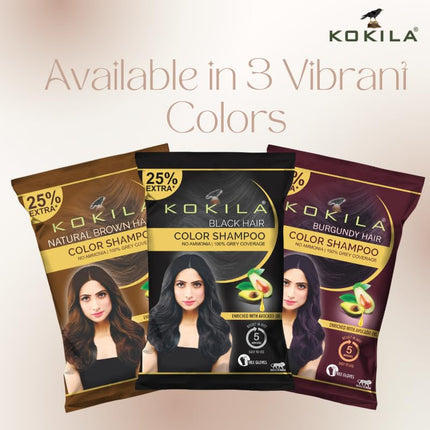 Kokila Unisex Hair Color Shampoo Enriched With Almond Oil in Just 5 Minute, Long-Lasting Instant Hair Color Black Pack of 15 (18ML Each)