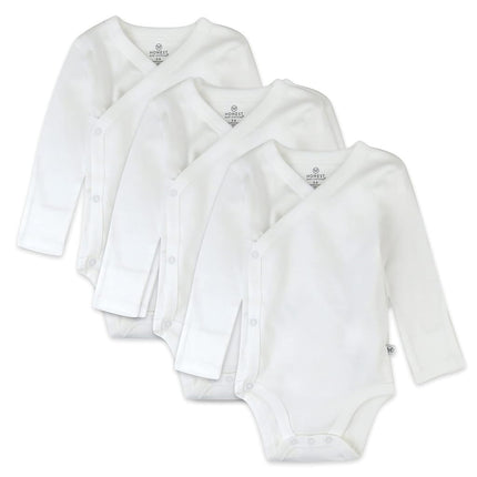 HonestBaby unisex-baby 3-pack Long Sleeve Side-snap Kimono Bodysuits Organic Cotton for Infant Baby Boys, Girls, Unisex, Honestly Pure White, 3-6 Months