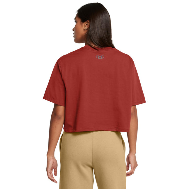 Camiseta de manga corta con logo recortado holgado de mujer de Under Armour, (840) Naranja tierra / / Negro, XS