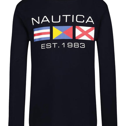 Camiseta de manga larga con gráfico y cuello redondo para niños Nautica, Icon Sport Navy, 14-16