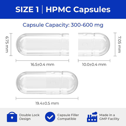 Empty Capsules Size 1 5000 Count,Clear Empty Vegan Capsules Kosher,Halal and Non GMO Certified for DIY Supplements.Hypoallergenic Veggie Capsules Empty with 2 Spoons,Adapted to the Capsule Filler