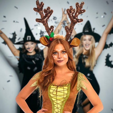 Amscan Sequined Brown Reindeer Antlers Headband - 15' x 14" (Pack of 1) - Quality Accessory Perfect for Halloween Parties & Themed Events
