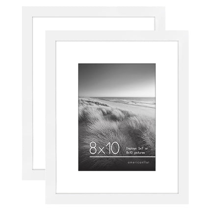 Americanflat 10x8 Photo Frames in White - Set of 2 - Use as 7x5 Photo Frames with Mount or 10x8 Picture Frames without Mount - Horizontal and Vertical Formats for Wall and Tabletop